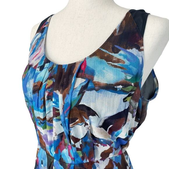 BROADWAY & BROOME 100% Silk Plisse Watercolor Abstract Print Tank Dress Size 6 - Picture 3 of 9